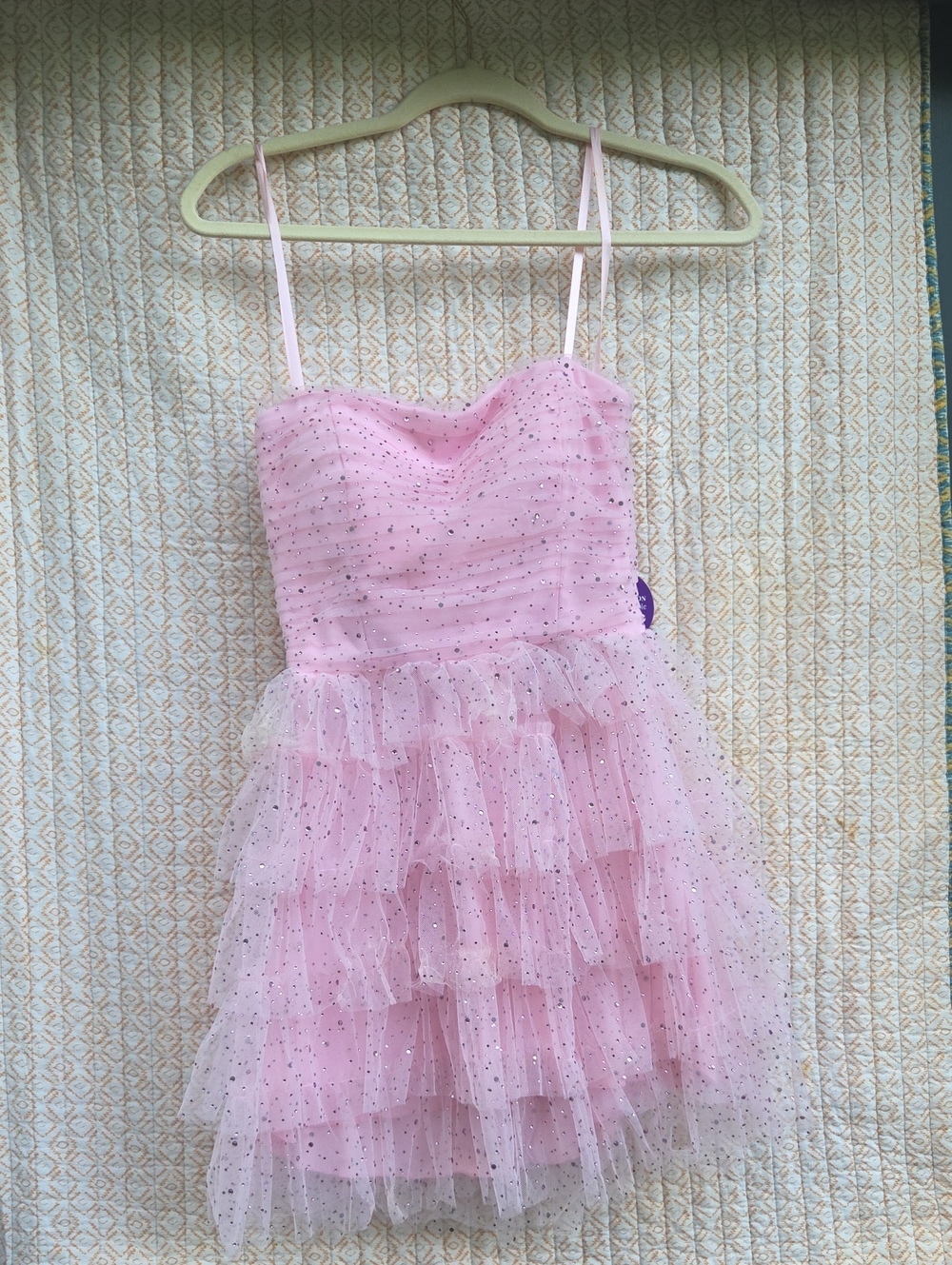 Windsor Pink Sparkle Strapless Tiered Tulle Dress. For Prom, Or Special Occasion